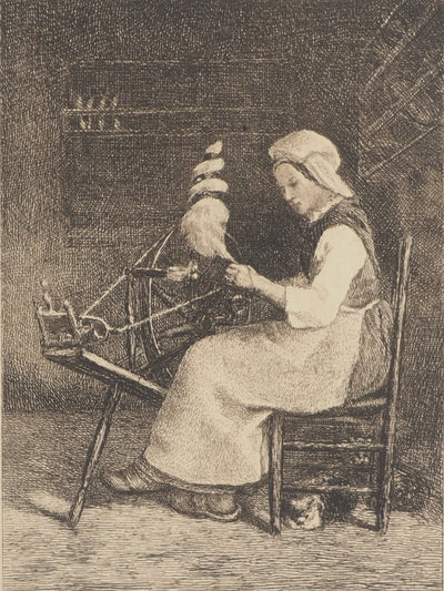 Jean François MILLEET : La fileuse, Héliogravure originale (photo de détail 2) - Crédit photo : Galerie Art.Paris