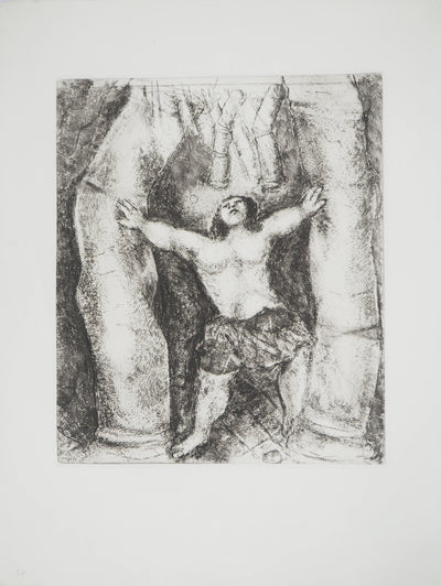 Marc CHAGALL : Samson renverse les colonnes, c, Gravure originale (vue générale) - Crédit photo : Galerie Art.Paris