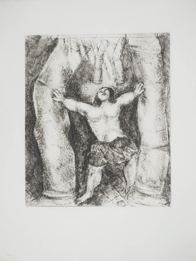 Marc CHAGALL : Samson renverse les colonnes, c, Gravure originale (vue générale) - Crédit photo : Galerie Art.Paris