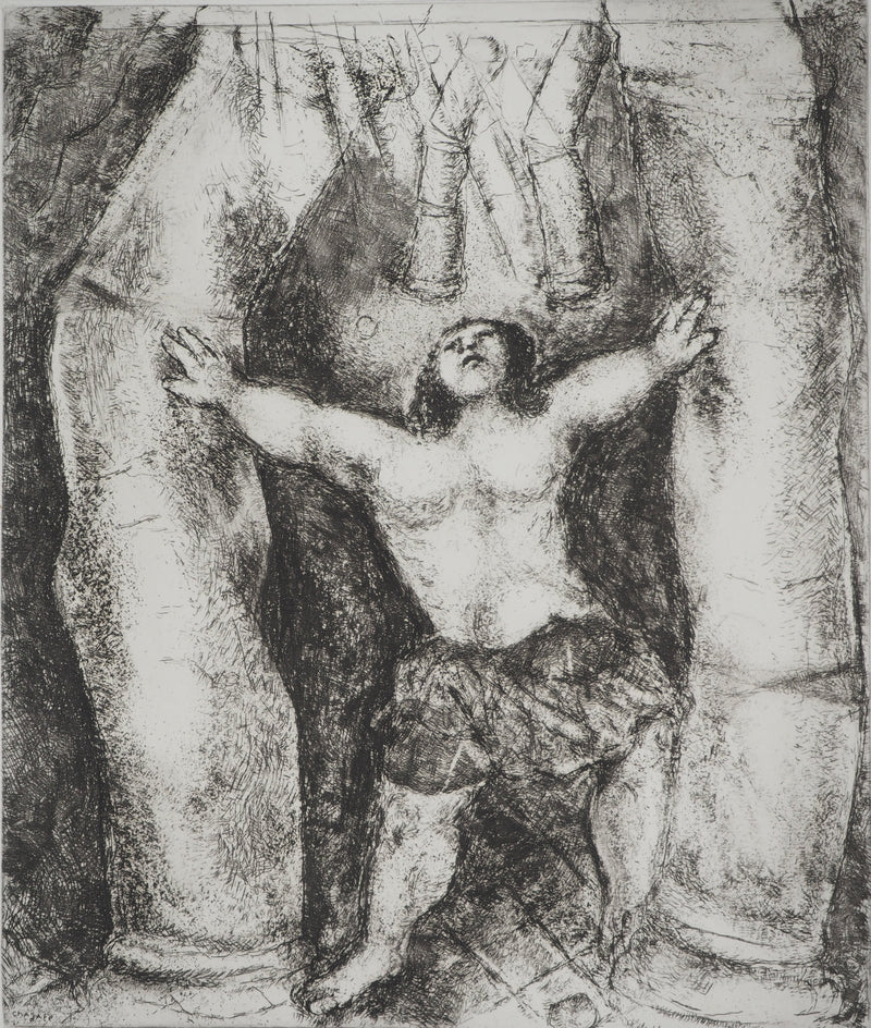 Marc CHAGALL : Samson renverse les colonnes, c, Gravure originale (photo de détail 3) - Crédit photo : Galerie Art.Paris