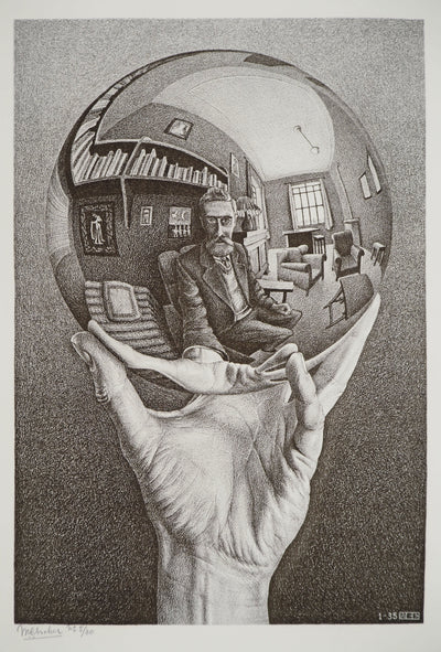 ESCHER M.C. : Main avec globe réfléchissant, oeuvre originale (photo de détail 2) - Crédit photo : Galerie Art.Paris