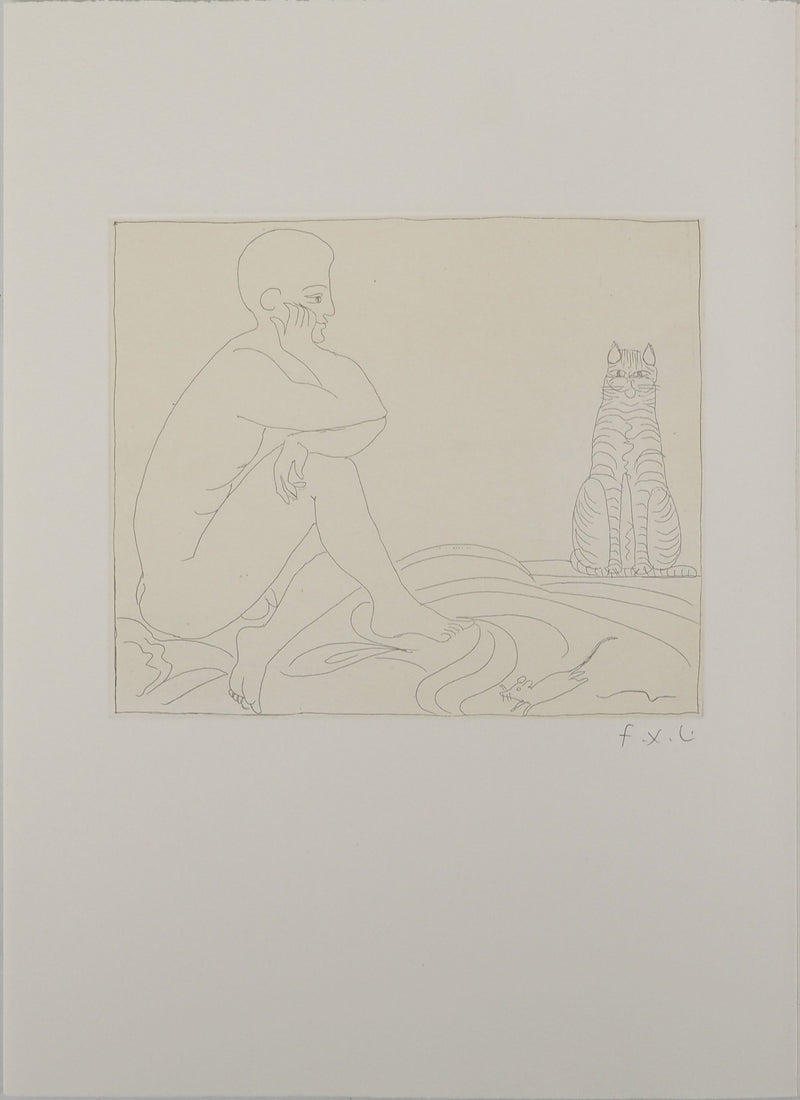 François-Xavier LALANNE : Le chat et la souris, Gravure originale (vue générale) - Crédit photo : Galerie Art.Paris