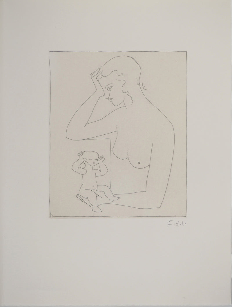 François-Xavier LALANNE : Mère et enfant, Gravure originale (vue générale) - Crédit photo : Galerie Art.Paris