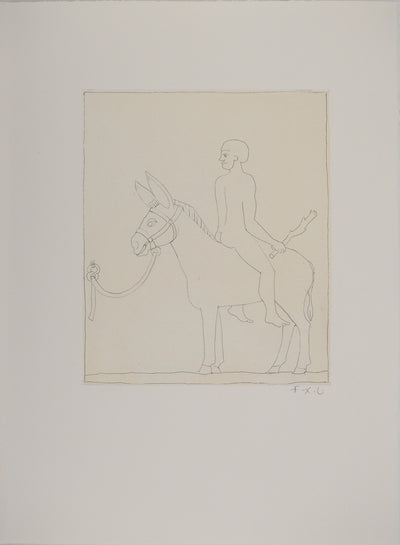François-Xavier LALANNE : Jeune homme montant à dos d'âne, Gravure originale (vue générale) - Crédit photo : Galerie Art.Paris