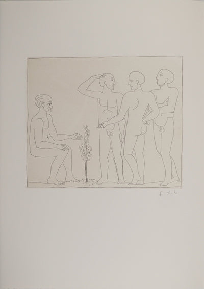 François-Xavier LALANNE : Le vieil homme et ses fils, Gravure originale (vue générale) - Crédit photo : Galerie Art.Paris