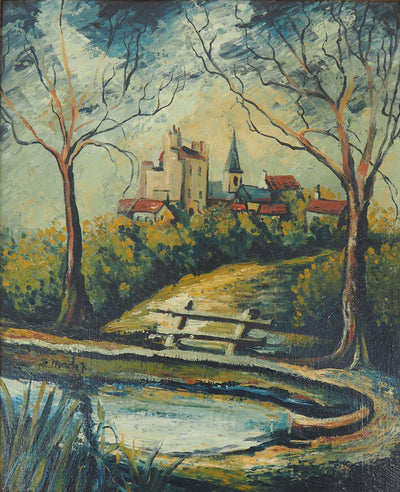 Elisée MACLET : L'arrivée au village, Huile sur panneau signée
