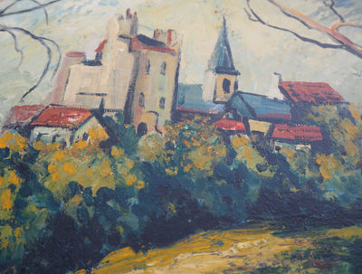 Elisée MACLET : L'arrivée au village, Huile sur panneau signée
