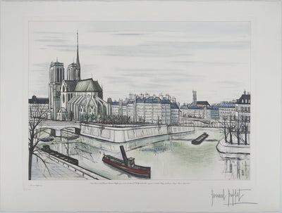 Bernard BUFFET : Notre-Dame et la Cité, Gravure originale (vue générale) - Crédit photo : Galerie Art.Paris