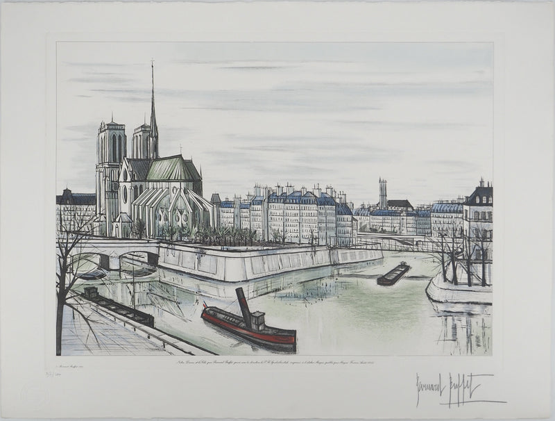 Bernard BUFFET : Notre-Dame et la Cité, Gravure originale (vue générale) - Crédit photo : Galerie Art.Paris