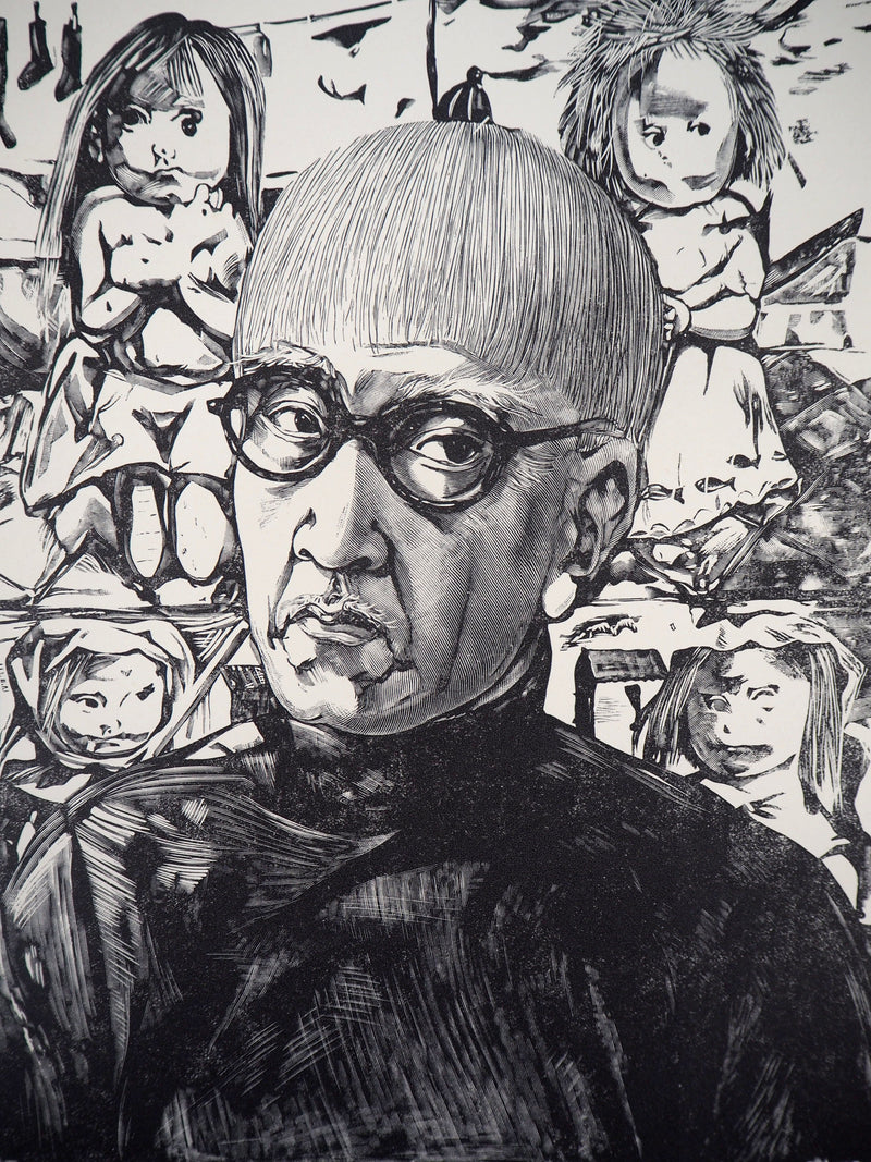 ADA Léonard Tsuguharu FOUJITA, Self-portrait, Woodcut