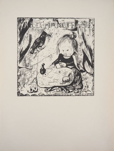 Léonard Tsuguharu FOUJITA : La cartomancienne, Gravure sur bois originale signée