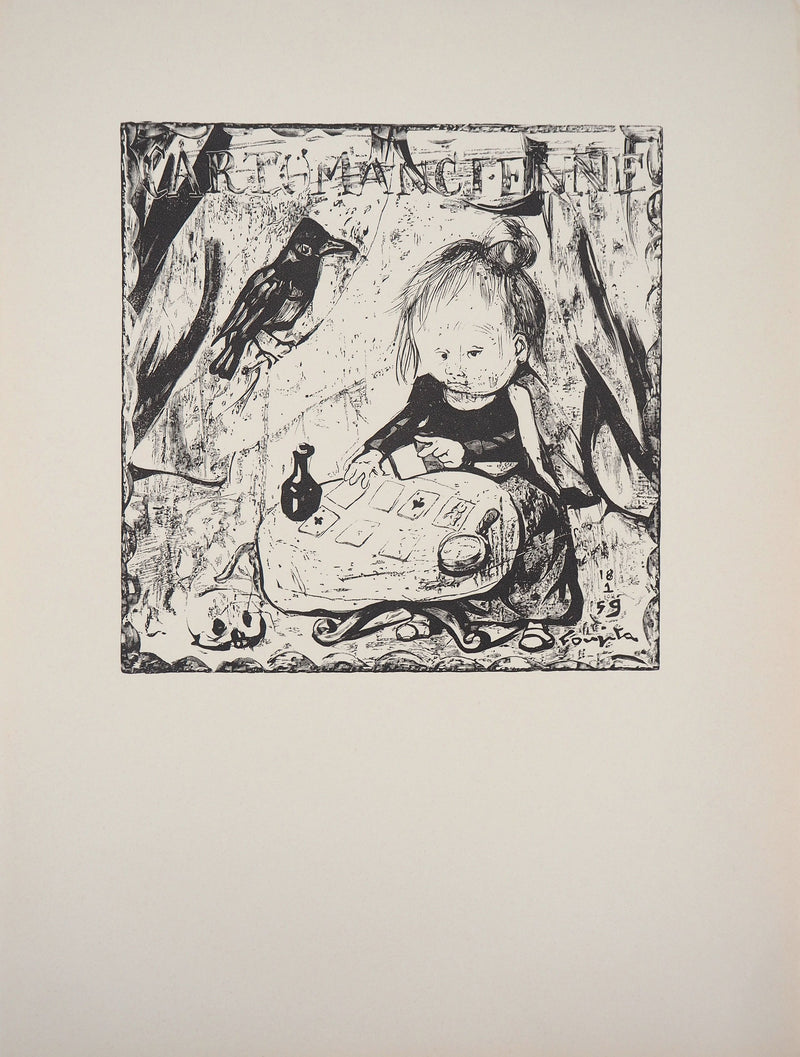 Léonard Tsuguharu FOUJITA : La cartomancienne, Gravure sur bois originale signée