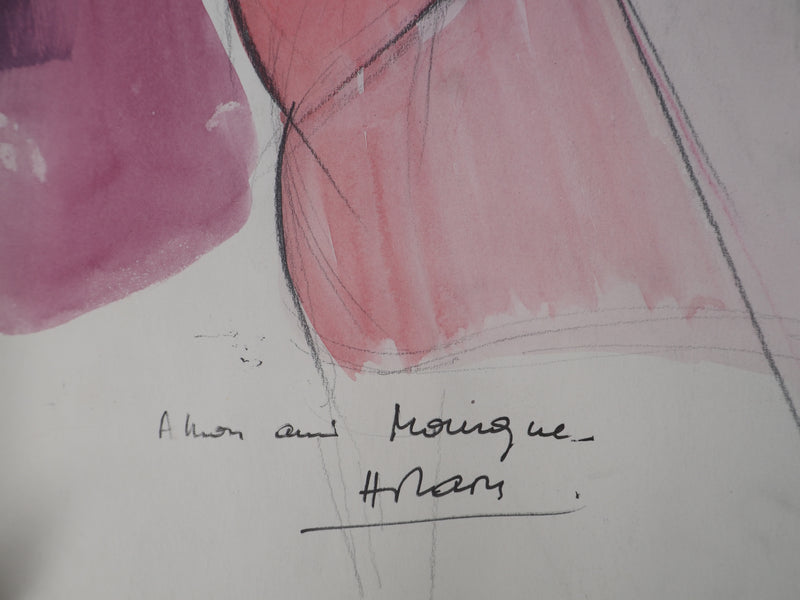 Camille HILAIRE : Nu à la jarretelle, Aquarelle originale signée