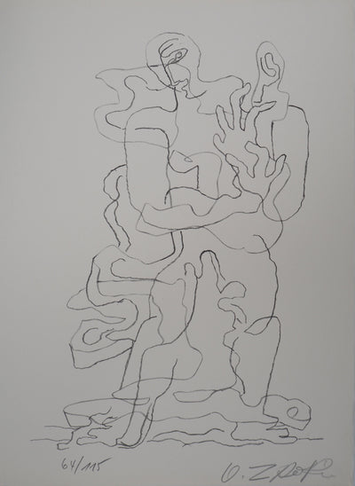 Ossip ZADKINE : Couple enlacé (Prends), Lithographie originale (vue générale) - Crédit photo : Galerie Art.Paris