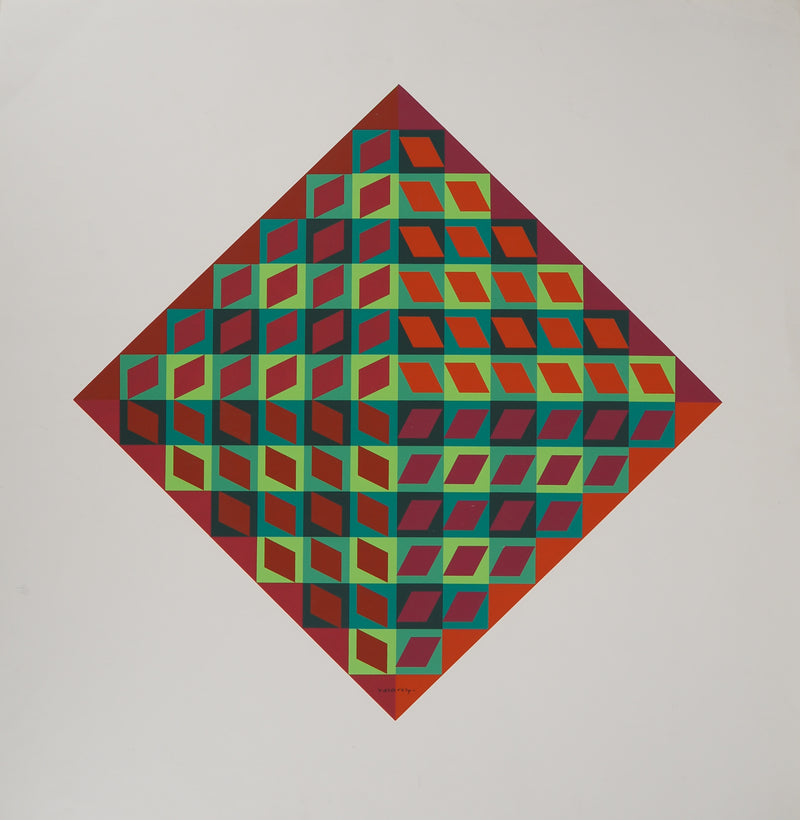 Victor VASARELY : Carré en diamant, Banya, Sérigraphie originale signée