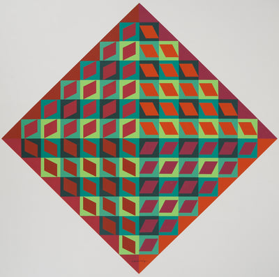 Victor VASARELY : Carré en diamant, Banya, Sérigraphie originale signée