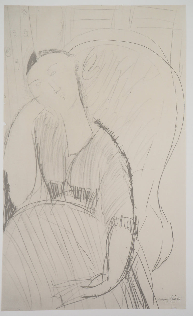 Amedeo MODIGLIANI : Femme pensive au fauteuil, Lithographie signée