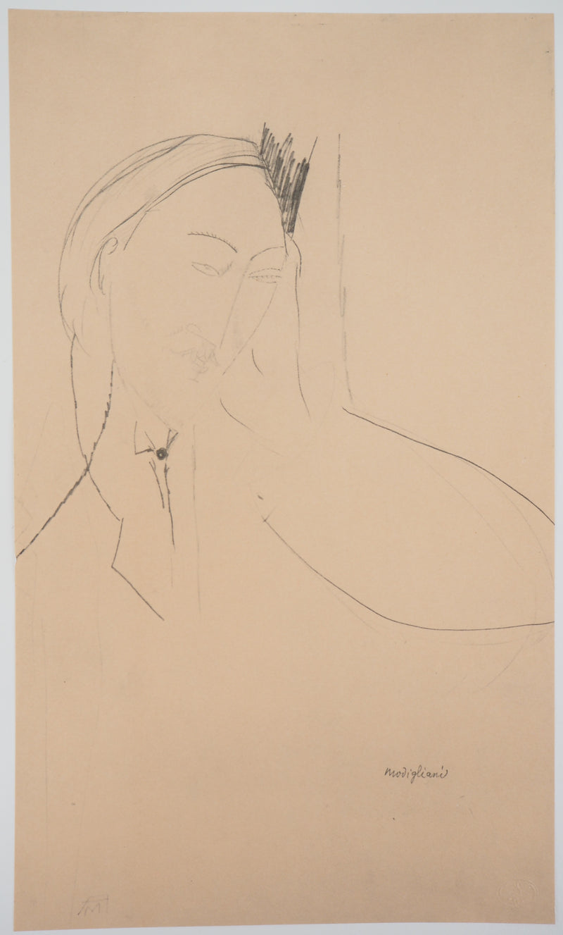 Amedeo MODIGLIANI : Portrait pensif, Lithographie signée