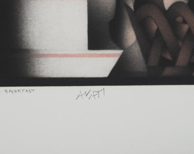 Mario AVATI : Petit déjeuner continental, Gravure originale (photo de détail 2) - Crédit photo : Galerie Art.Paris