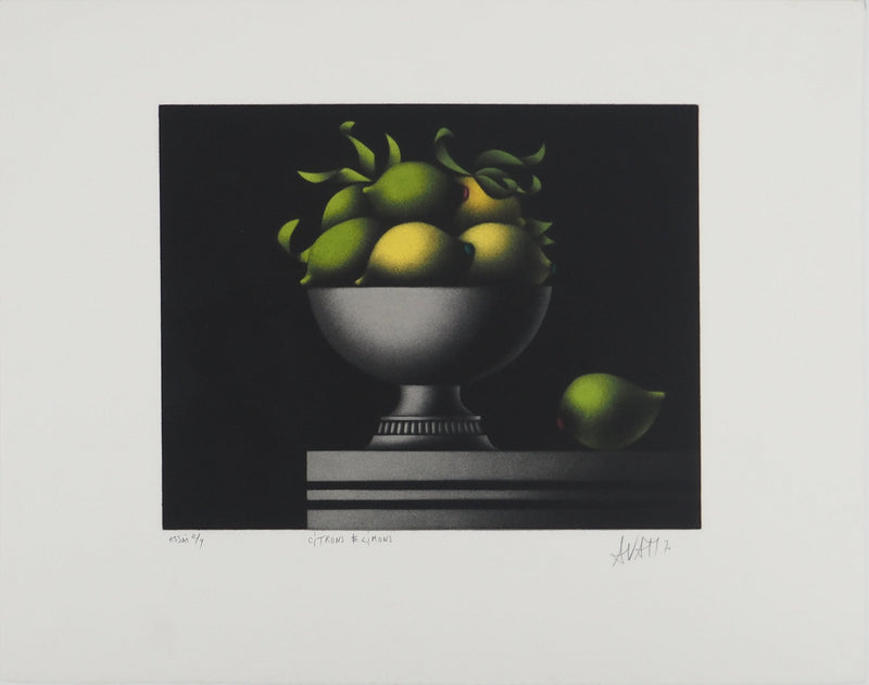 Mario AVATI : Nature morte aux citrons, Gravure originale (vue générale) - Crédit photo : Galerie Art.Paris