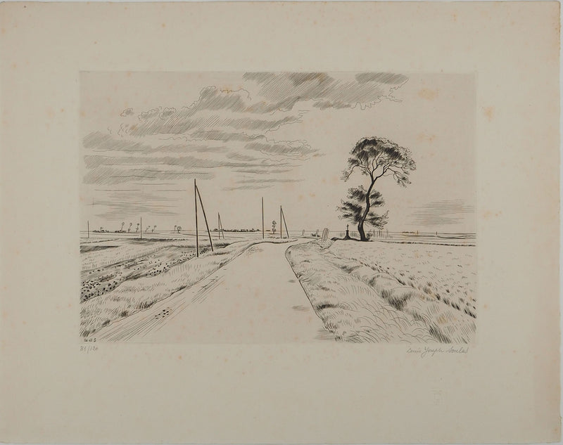 Louis SOULAS : Route en Beauce, Gravure originale (vue générale) - Crédit photo : Galerie Art.Paris