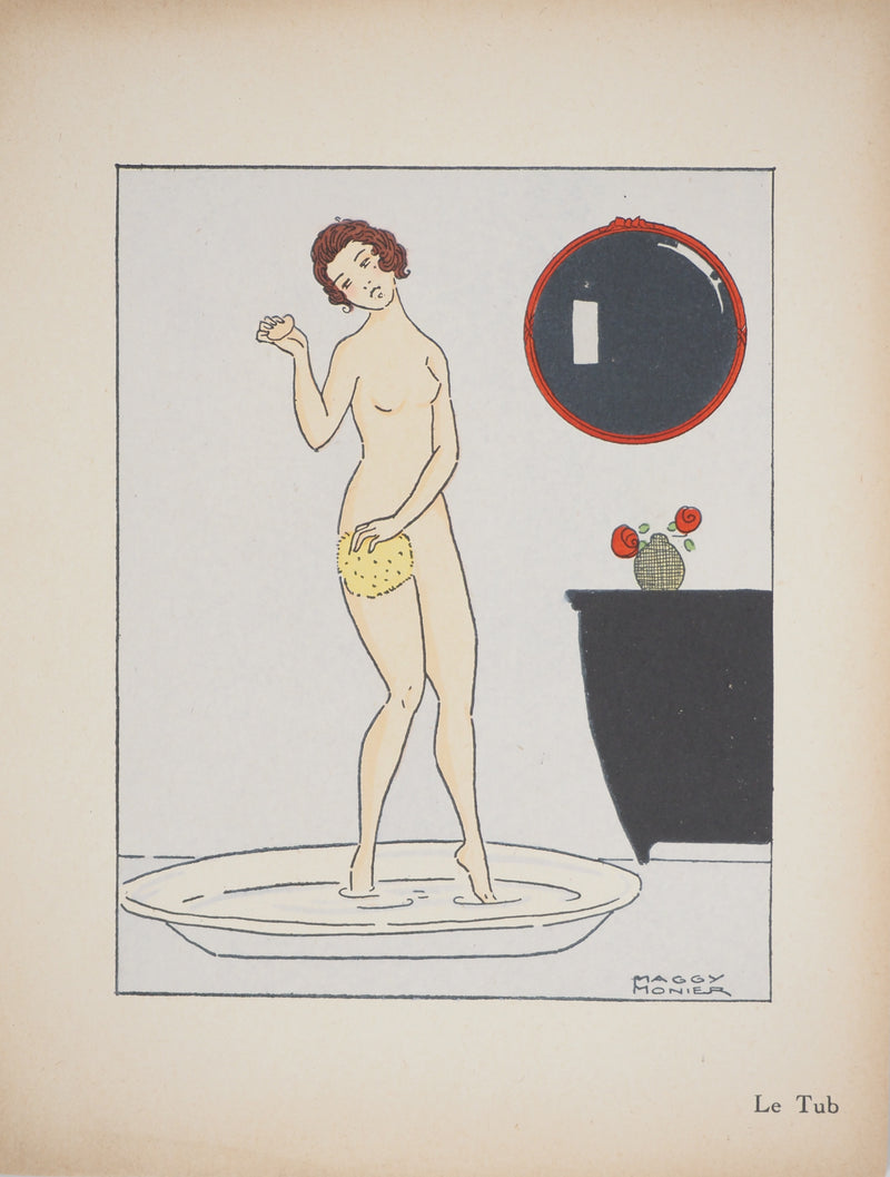 Maggy MONIER : Art Déco : Jeune femme prenant son bain, c, Lithographie originale (photo de détail 3) - Crédit photo : Galerie Art.Paris