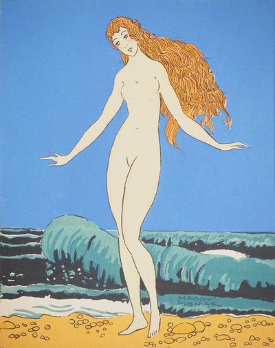 Maggy MONIER : Art Déco : Jeune fille rousse en bord de mer, c, Lithographie originale (photo de détail 3) - Crédit photo : Galerie Art.Paris