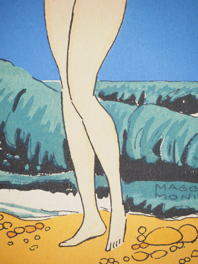 Maggy MONIER : Art Déco : Jeune fille rousse en bord de mer, c, Lithographie originale (photo de détail 5) - Crédit photo : Galerie Art.Paris