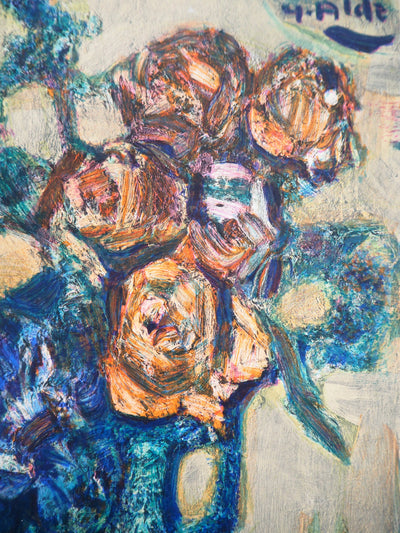 Yvette ALDE : La bouquet de roses, Lithographie originale signée