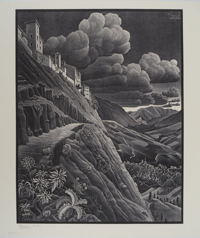 ESCHER M.C. : Paysage italien : Castrovalva, oeuvre originale (vue générale) - Crédit photo : Galerie Art.Paris