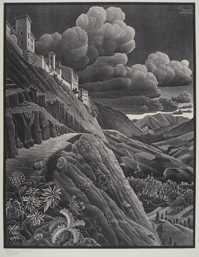 ESCHER M.C. : Paysage italien : Castrovalva, oeuvre originale (photo de détail 2) - Crédit photo : Galerie Art.Paris