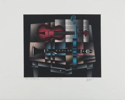 Mario AVATI : Un violon rouge, l'autre bleu, Gravure originale (vue générale) - Crédit photo : Galerie Art.Paris