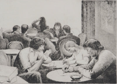 Etienne BOUCHAUD : Après-midi en terrasse, Gravure originale (photo de détail 3) - Crédit photo : Galerie Art.Paris