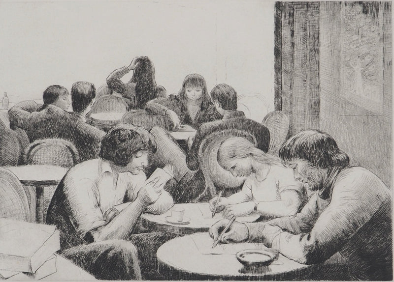 Etienne BOUCHAUD : Après-midi en terrasse, Gravure originale (photo de détail 3) - Crédit photo : Galerie Art.Paris