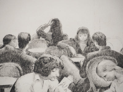 Etienne BOUCHAUD : Après-midi en terrasse, Gravure originale (photo de détail 4) - Crédit photo : Galerie Art.Paris