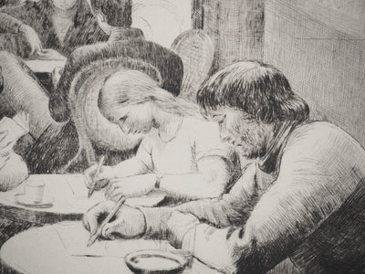 Etienne BOUCHAUD : Après-midi en terrasse, Gravure originale (photo de détail 5) - Crédit photo : Galerie Art.Paris