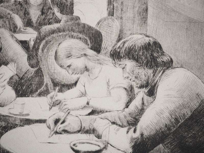Etienne BOUCHAUD : Après-midi en terrasse, Gravure originale (photo de détail 5) - Crédit photo : Galerie Art.Paris