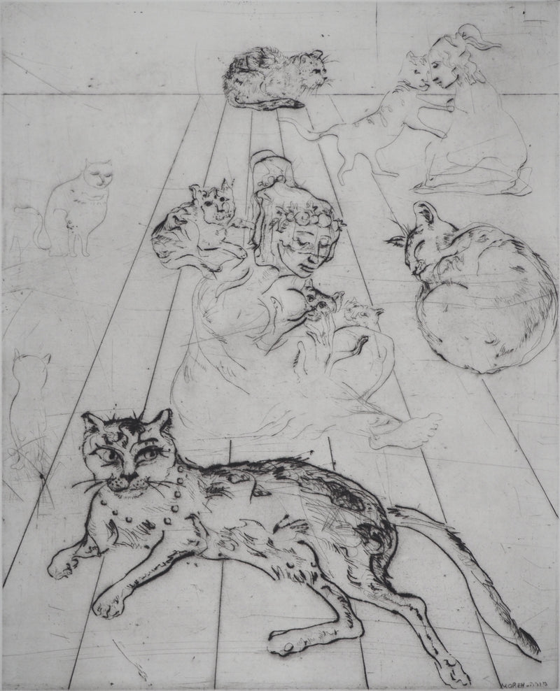 Mordecaï MOREH : Les chats , Gravure originale (photo de détail 3) - Crédit photo : Galerie Art.Paris