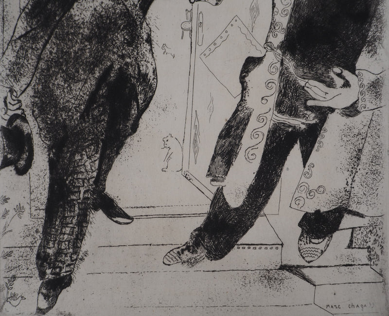 Marc CHAGALL : Les deux compères (Manilov et Tchitchikov sur le seuil de la porte), Gravure originale (photo de détail 5) - Crédit photo : Galerie Art.Paris