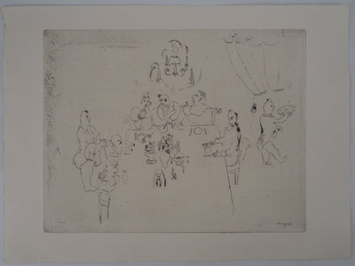 Marc CHAGALL : Repas chez Manilov, Gravure originale (vue générale) - Crédit photo : Galerie Art.Paris