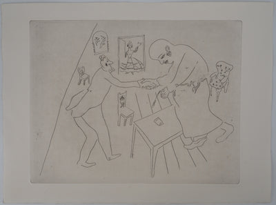 Marc CHAGALL : Les adieux de Tchitchikov à Manilov, Gravure originale (vue générale) - Crédit photo : Galerie Art.Paris