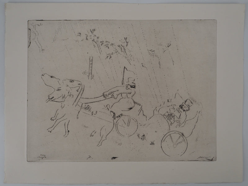 Marc CHAGALL : Le voyage en calèche (En route vers Sobakévitch), Gravure originale (vue générale) - Crédit photo : Galerie Art.Paris