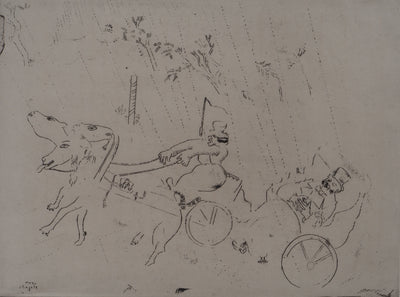 Marc CHAGALL : L'accident de calèche, Gravure originale signée