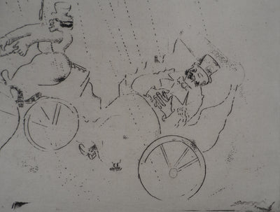 Marc CHAGALL : L'accident de calèche, Gravure originale signée