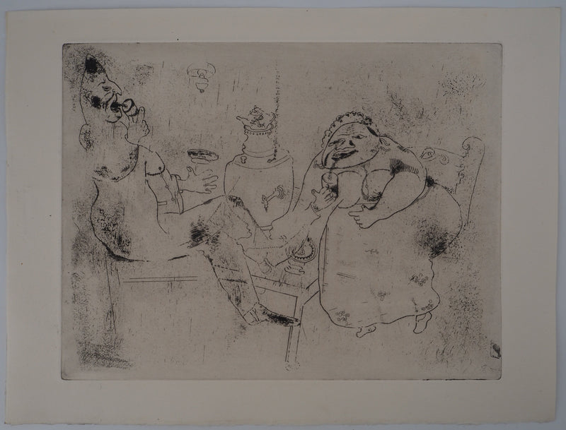 Marc CHAGALL : Le thé du matin, Gravure originale (vue générale) - Crédit photo : Galerie Art.Paris