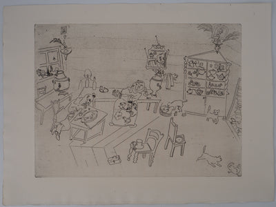 Marc CHAGALL : La taverne russe (Repas dans le traktir), Gravure originale (vue générale) - Crédit photo : Galerie Art.Paris