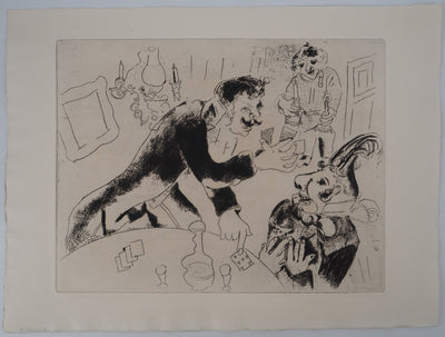 Marc CHAGALL : Les joueurs de cartes (Les cartes à jouer), Gravure originale (vue générale) - Crédit photo : Galerie Art.Paris