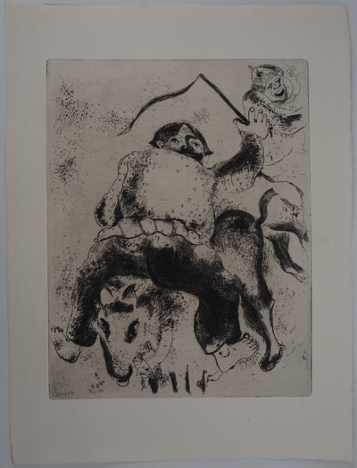 Marc CHAGALL : Le rodéo (Le père Mitiaï et le père Miniaï), Gravure originale (vue générale) - Crédit photo : Galerie Art.Paris