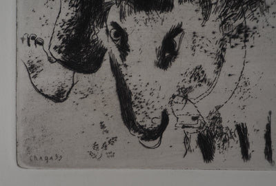 Marc CHAGALL : Le rodéo (Le père Mitiaï et le père Miniaï), Gravure originale (photo de détail 2) - Crédit photo : Galerie Art.Paris