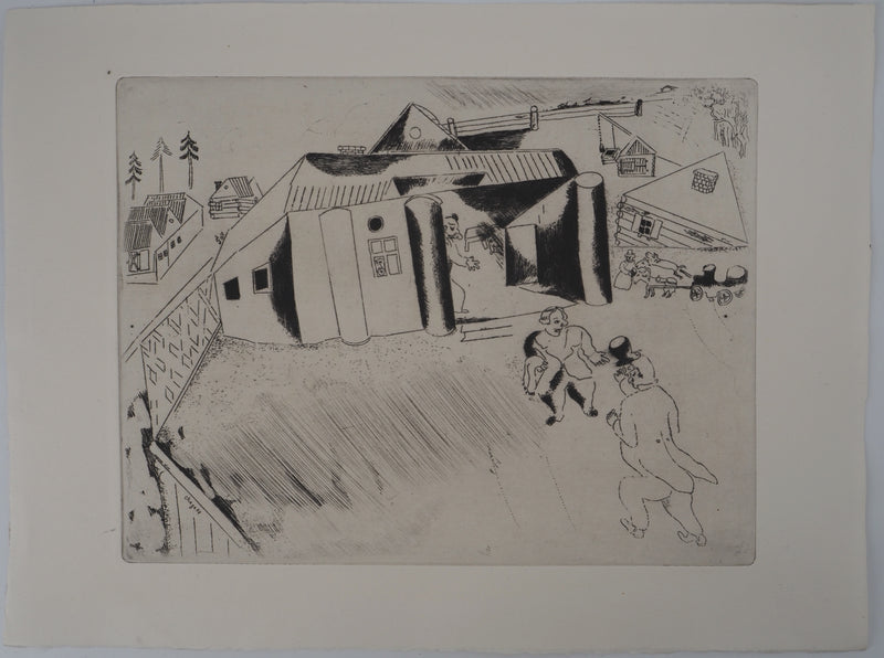 Marc CHAGALL : La maison de Sobakévitch, Gravure originale (vue générale) - Crédit photo : Galerie Art.Paris